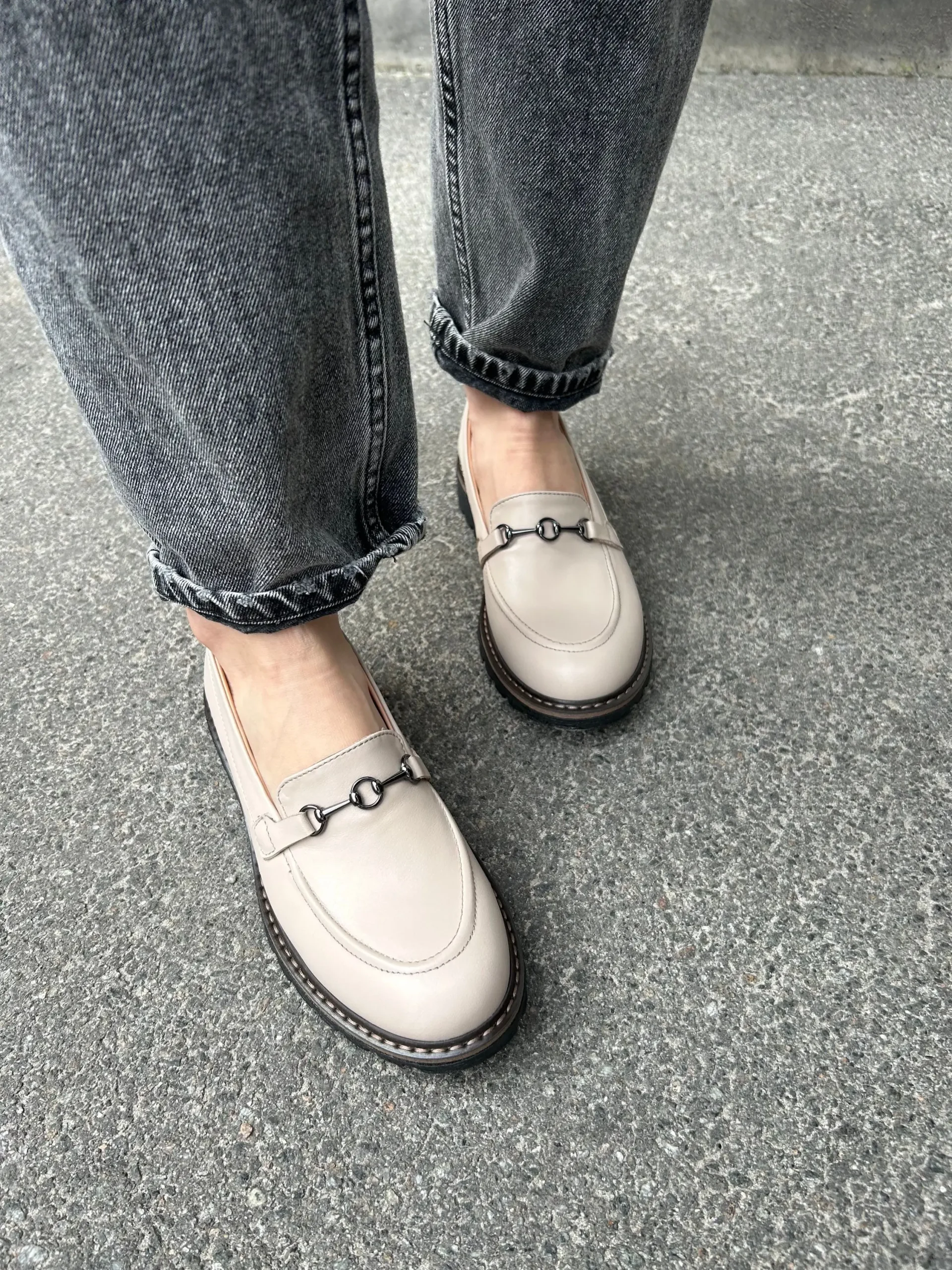 Women Creamy Beige Penny Loafers, Tan Loafer Shoes