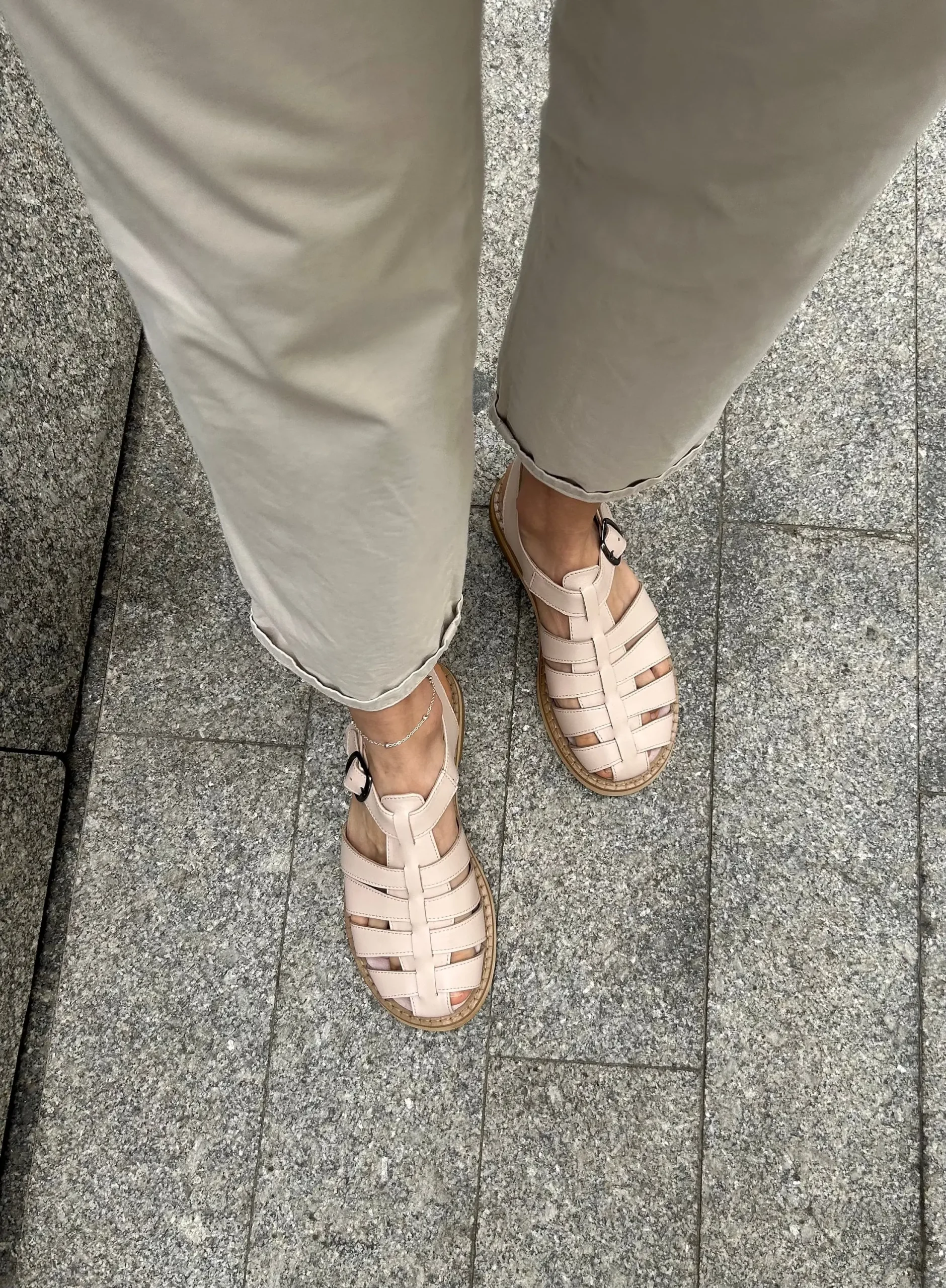 Leather Fisherman Sandals: Beige Closed Toe