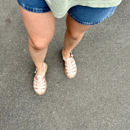 Leather Fisherman Sandals: Beige Closed Toe