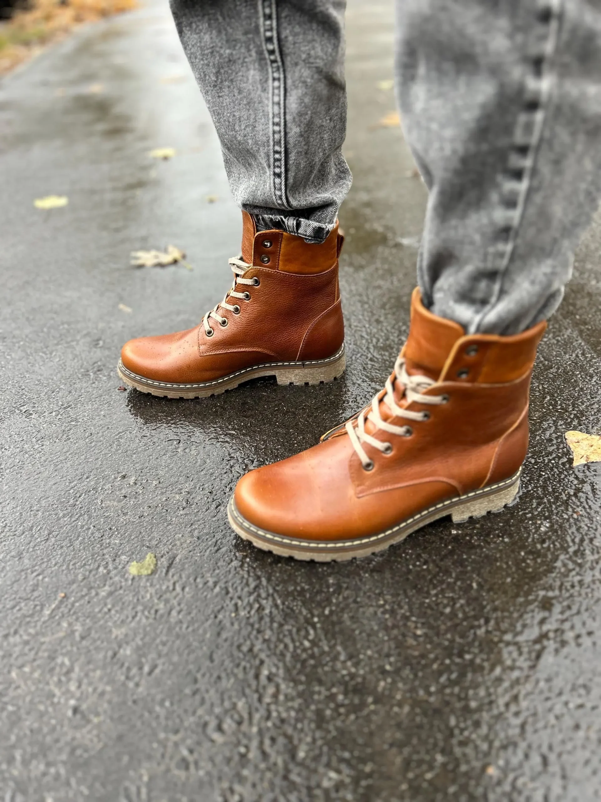 Women’s Camel Leather Winter Combat Boots