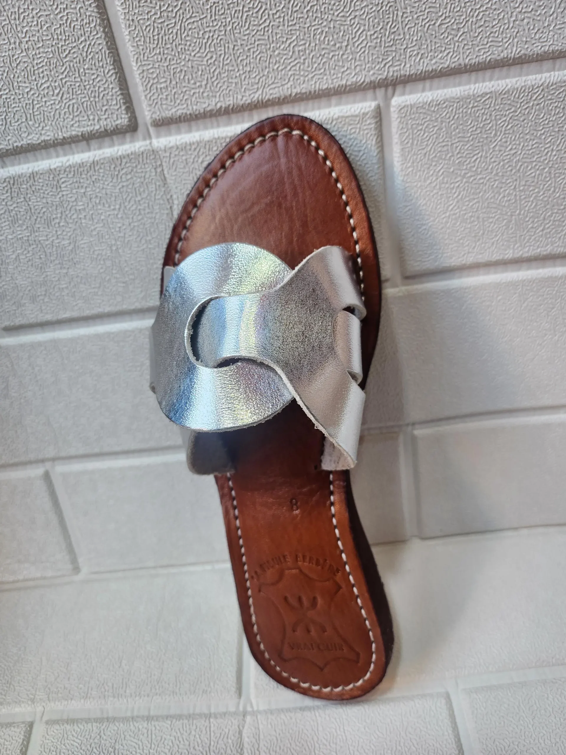 Women’s Silver-tone Moroccan Leather Slip-on Flats