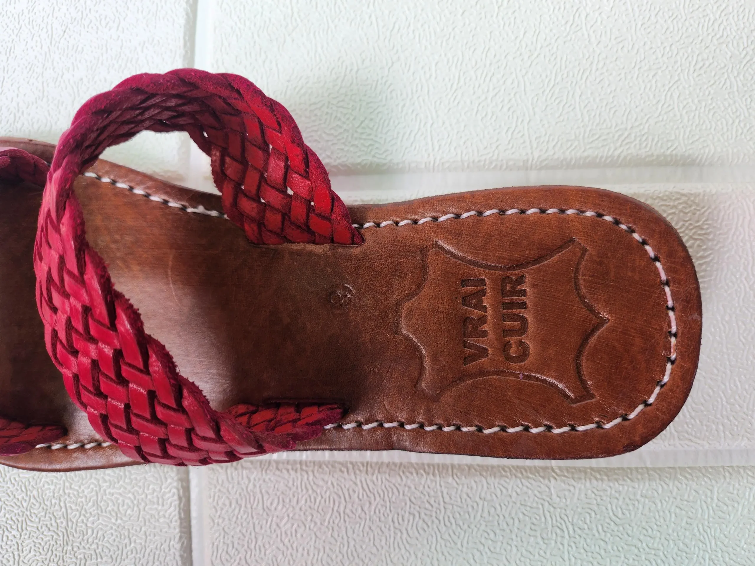 Women’s Red Braided Double Strap Moroccan Flats