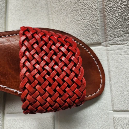Women’s Terracotta Braided Moroccan Leather Slides