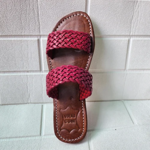 Women’s Red Braided Double Strap Moroccan Flats