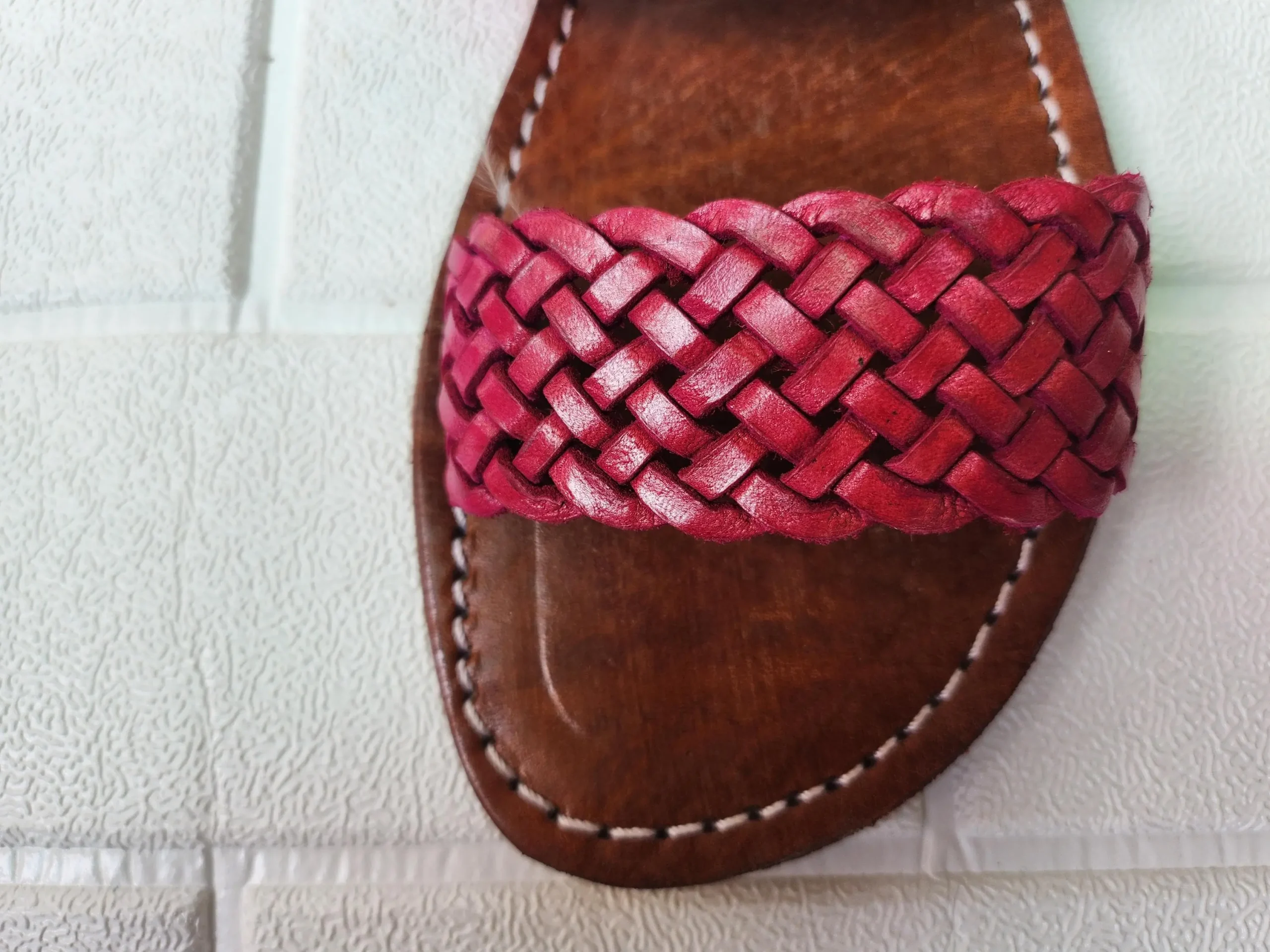 Women’s Red Braided Double Strap Moroccan Flats