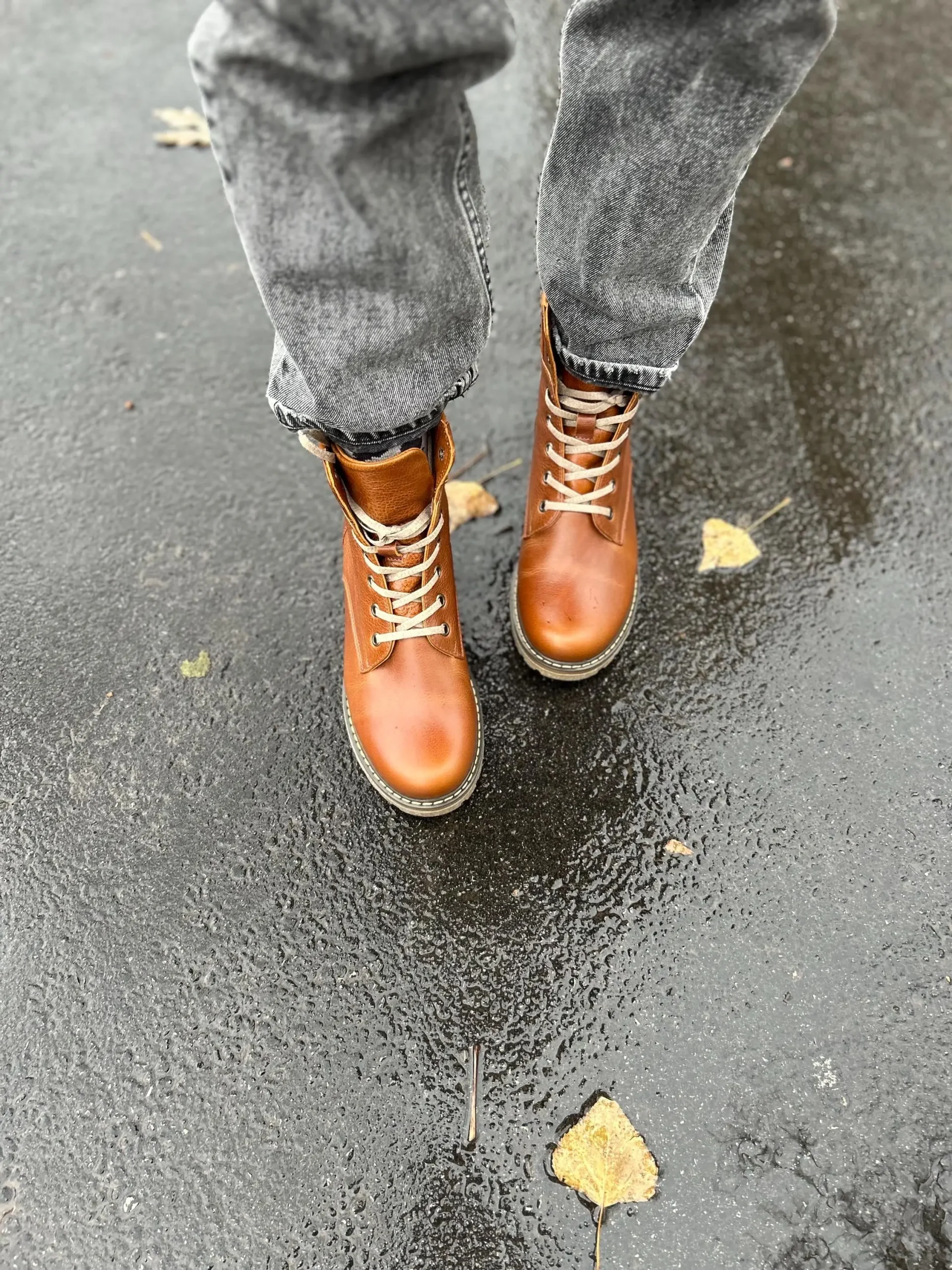 Women’s Camel Leather Winter Combat Boots