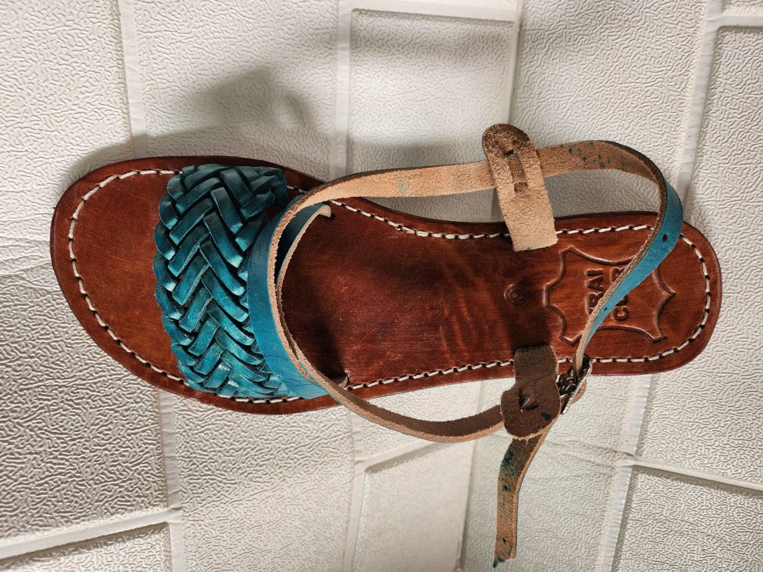 Women’s Turquoise Braided Moroccan Leather Slides