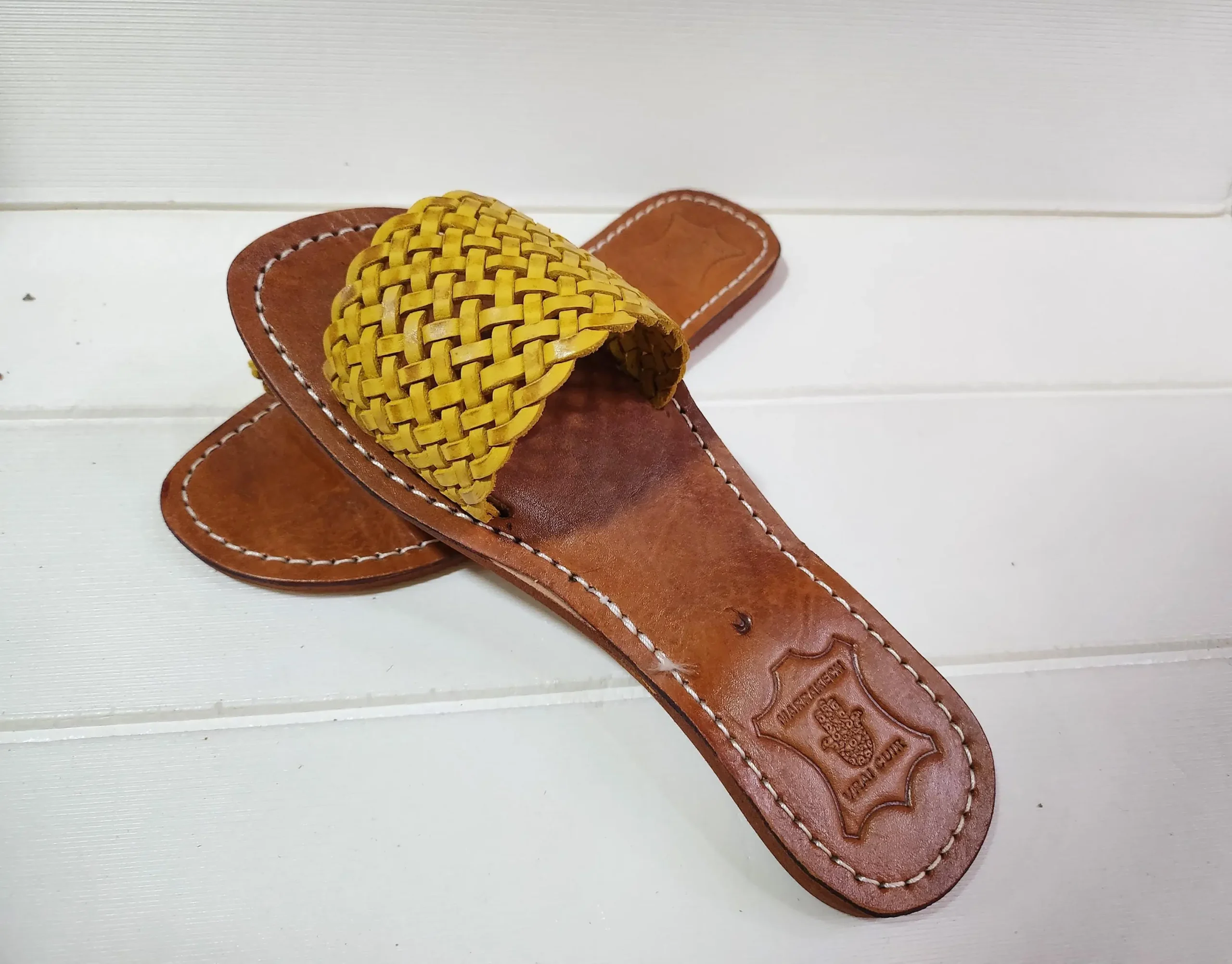Women’s Yellow Woven Moroccan Leather Flats