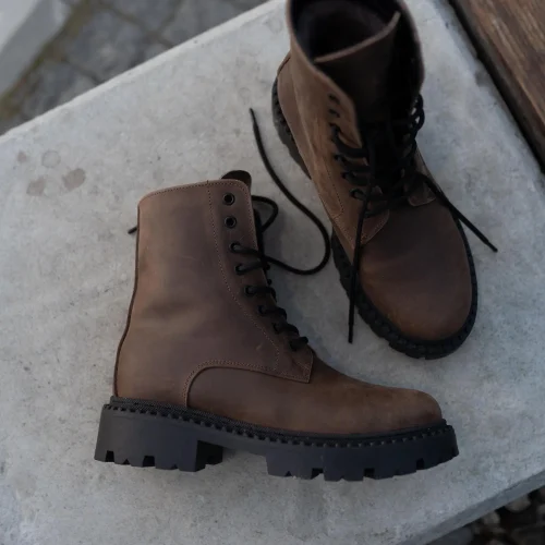 Handmade Leather Ankle Boots Vintage Brown Lace Up