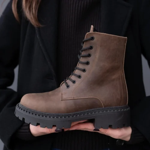 Handmade Leather Ankle Boots Vintage Brown Lace Up