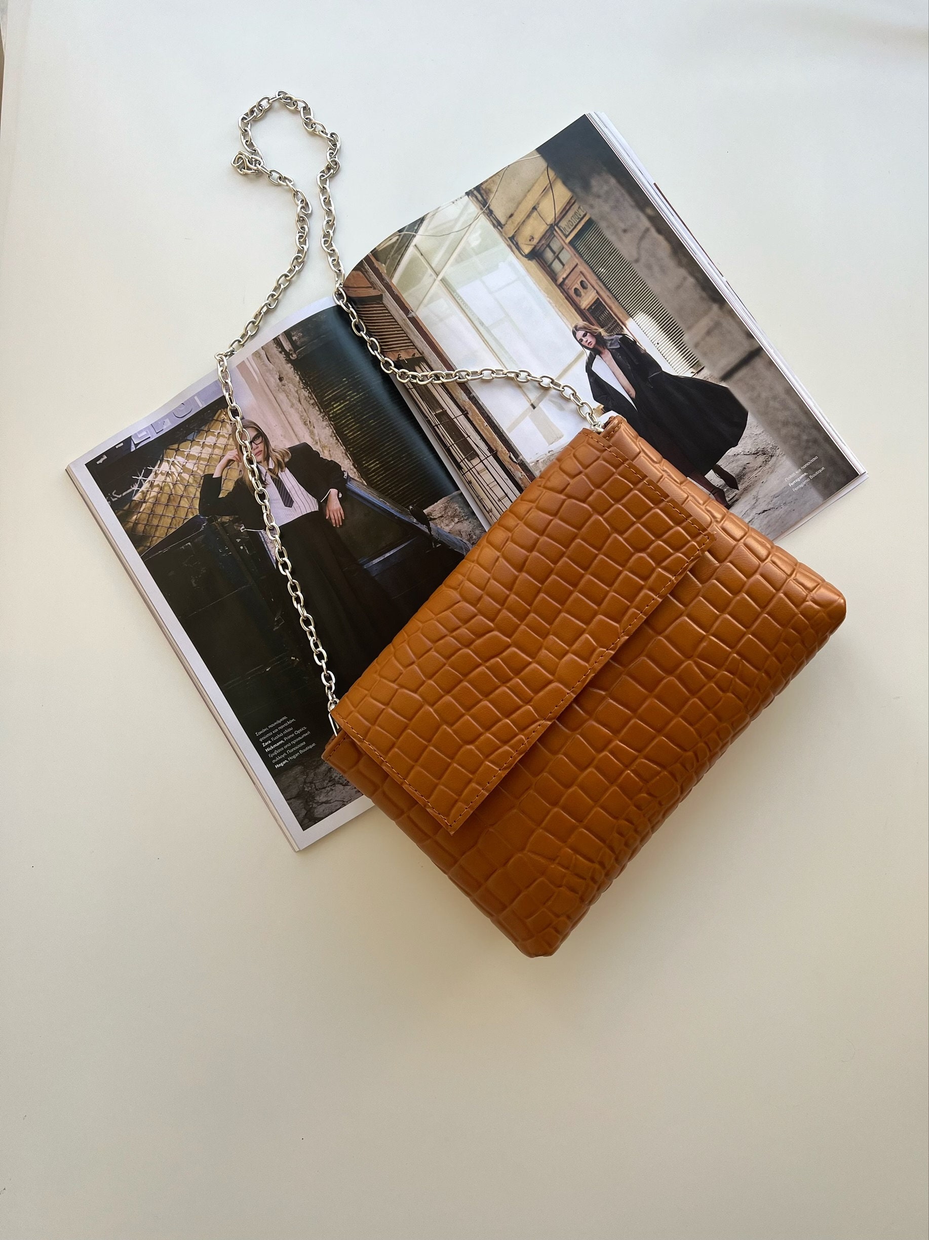 Brown Leather Shoulder Bag Minimalist Crossbody Women Handbag